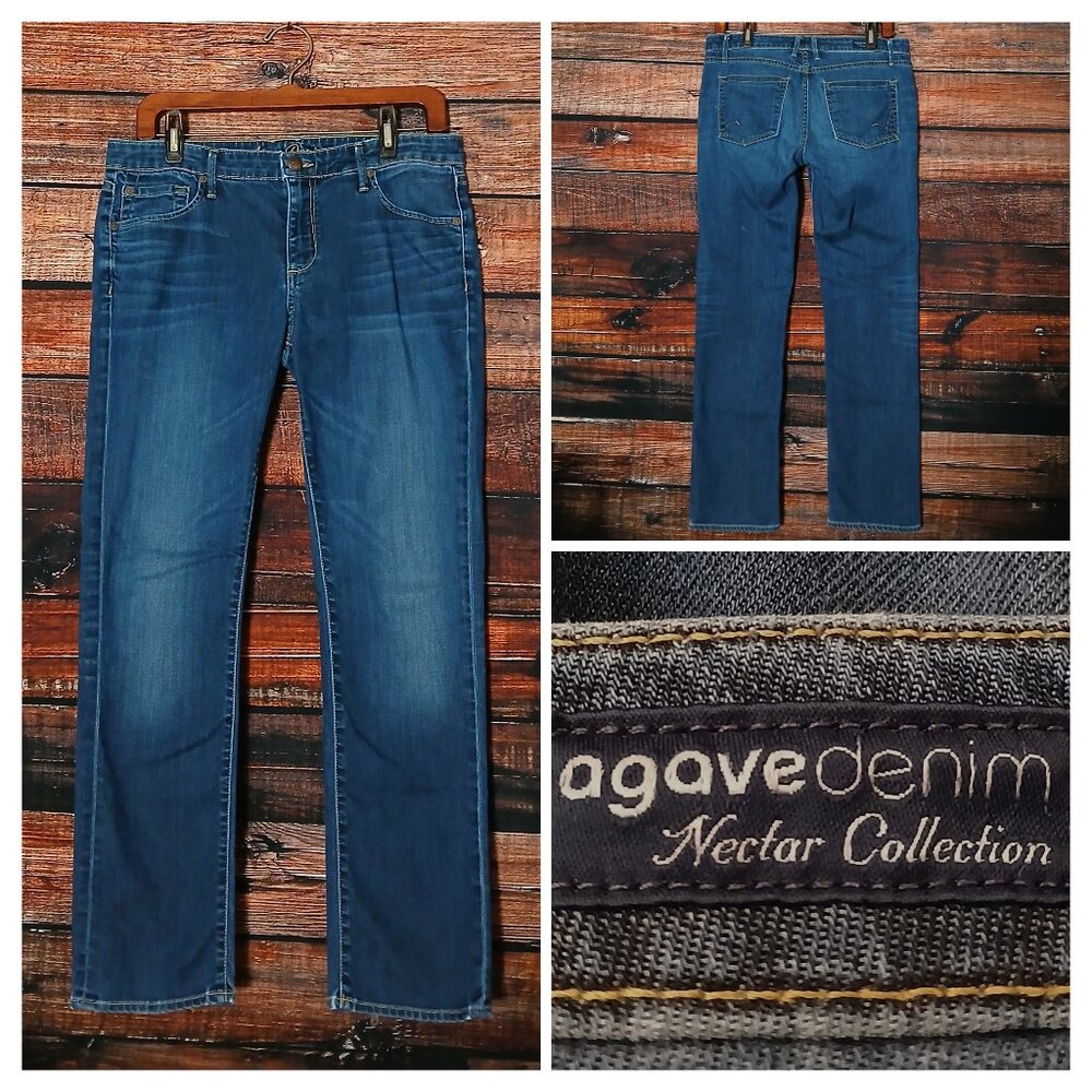 Agave Jeans 29 Paloma Crop Straight Leg Mid Rise Blue Denim Stretch USA Made
